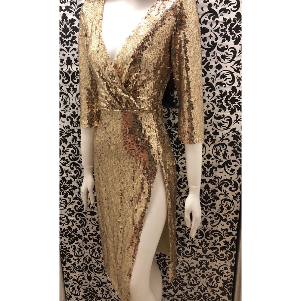 Gold Sequins Dress w/high split.